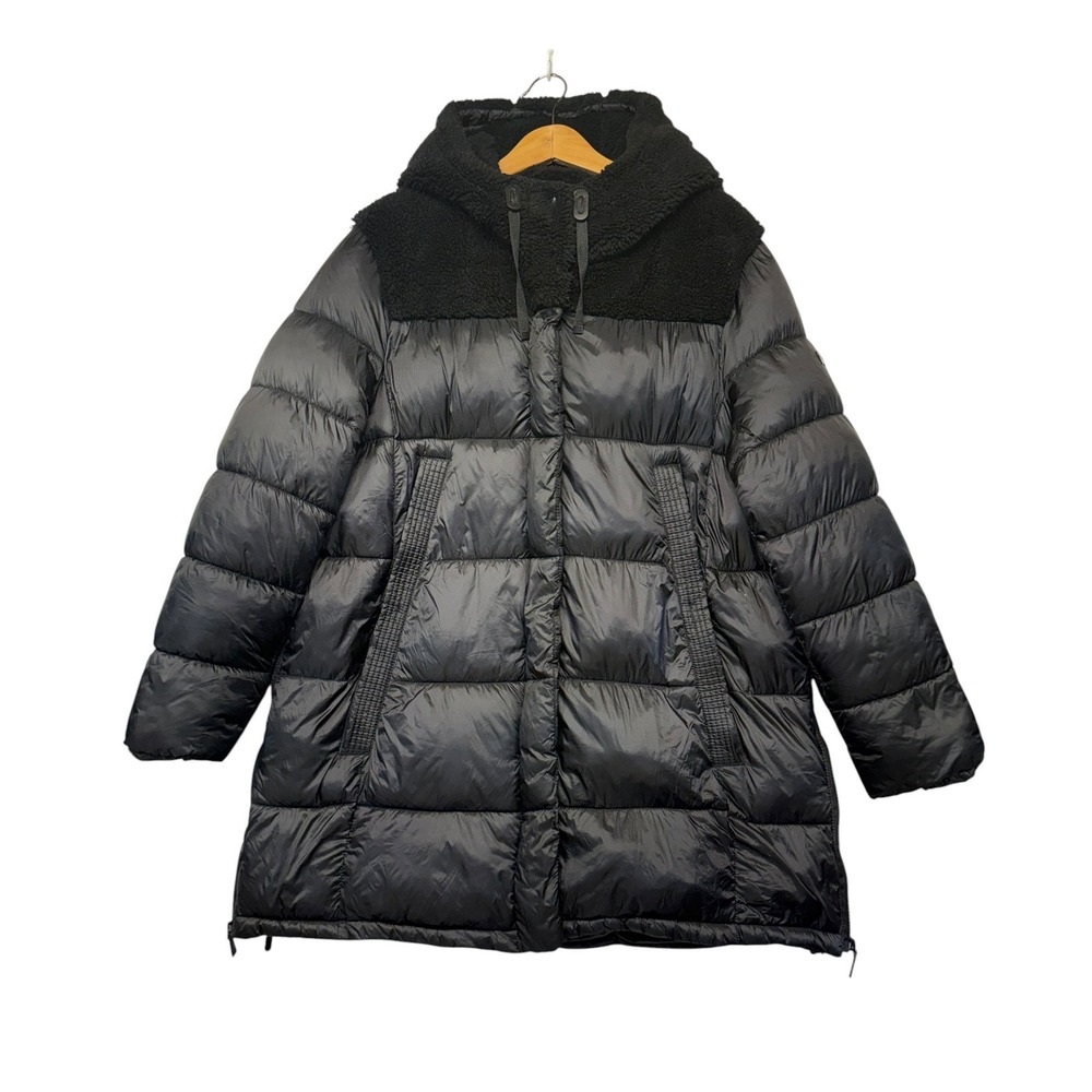 Koolaburra by UGG Black‎ Sherpa Mixed Media Puffer Coat Womens XL Long Hooded